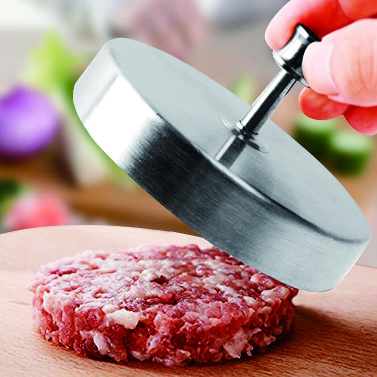 Burgerpers Patty Maker - Vleesvormer - Perfecte Burgers Maken - Antiaanbaklaag - 3-in-1 - Zilver