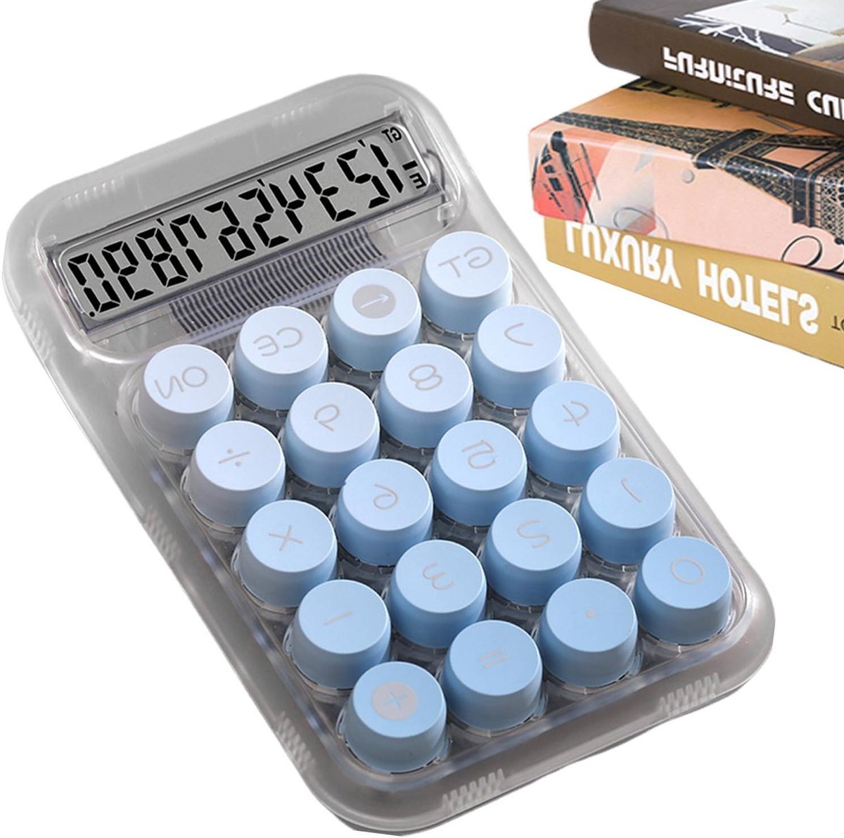 Mechanische Rekenmachine - Transparante Calculator - Dagelijks Wiskunde - Comfortabele Ronde Knoppen - 15 cm Lengte - Kleurverloop Blauw