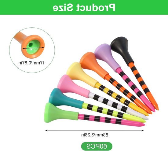 Golf Tees - Golf Accessoires - Afslag en Oefenen - Met Rubberen Top - 60 Stuks 83 mm - Kleurrijk van GOLF — afbeelding 5