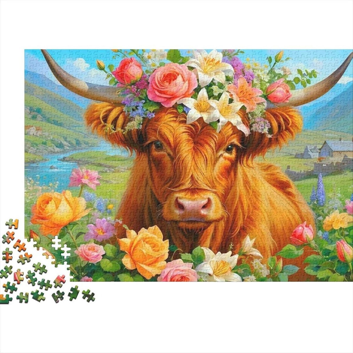 Highland Koe Puzzel - Legpuzzel Volwassenen - Ontspanning en Plezier - 1000 Stukjes Uniek - 70 x 50 cm - Multicolor