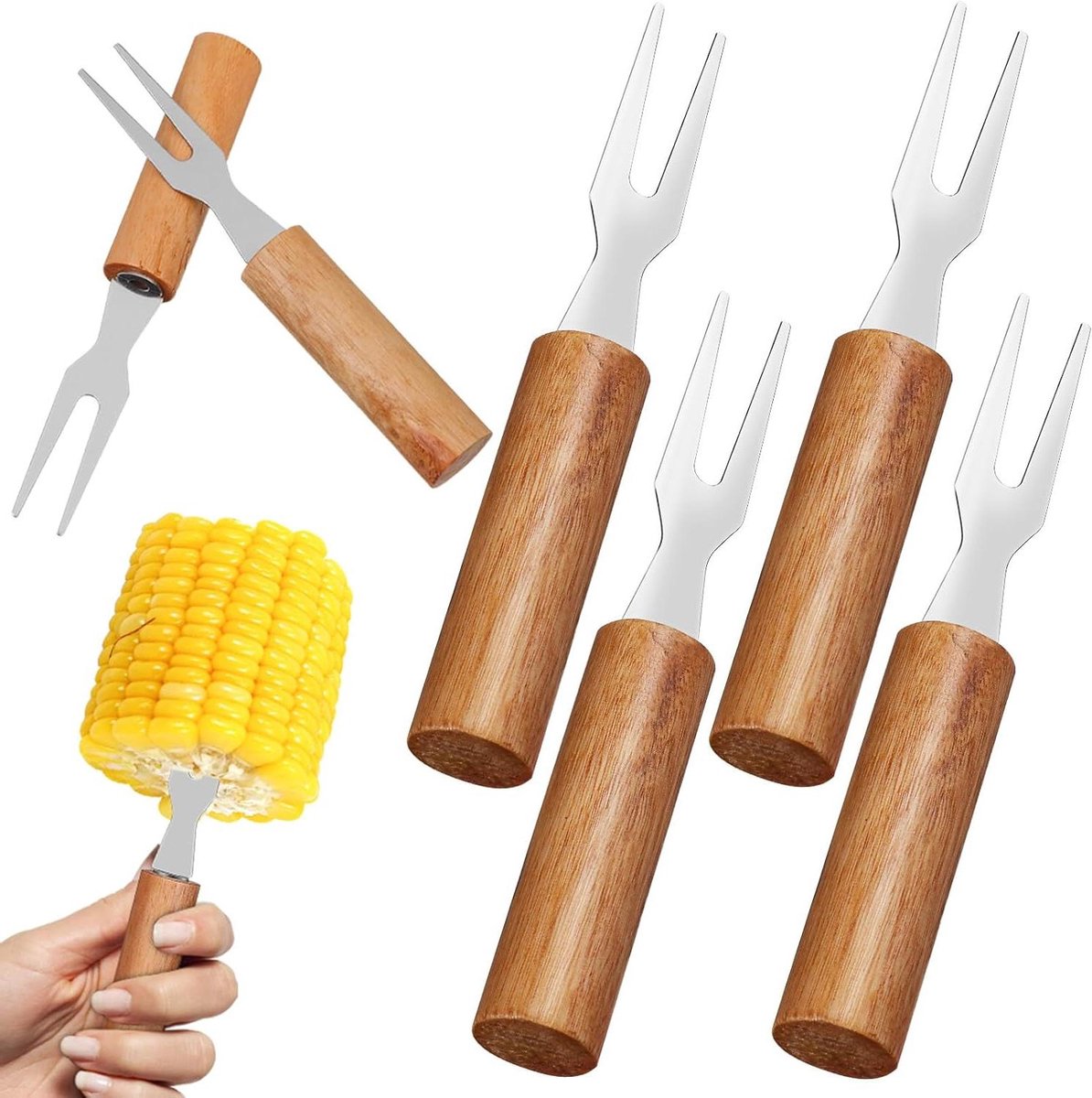 Maïsvorken Set - BBQ Accessoires - Buiten Koken - Roestvrij Staal - 6 Stuks - Multicolor