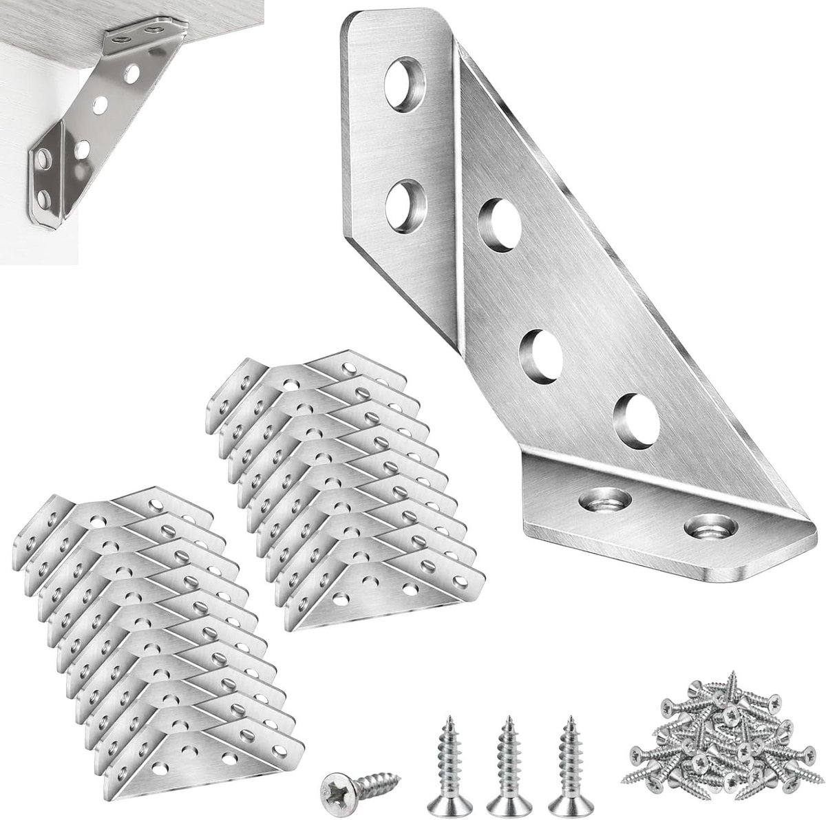 Hoekverbinders Set - Metalen Beugels - Meubels Versterken - Roestvrij Staal - 20 Stuks - Zilverkleurig