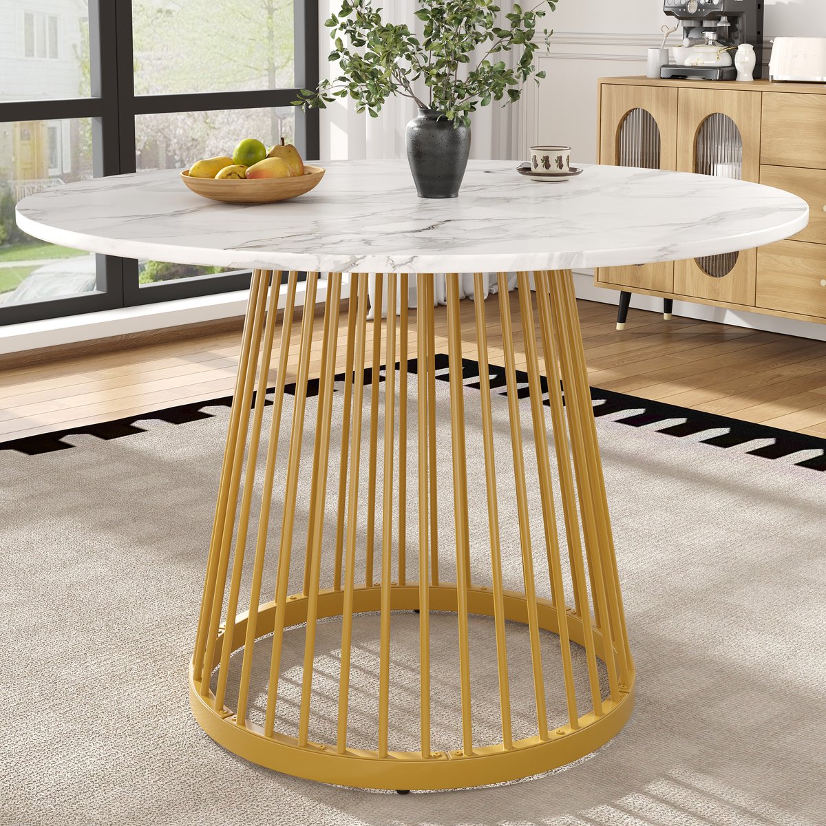 MODENUIT Eettafel - Rond Ontwerp Voor Eetkamer En Woonkamer - MDF En Metaal - Wit Met Goud