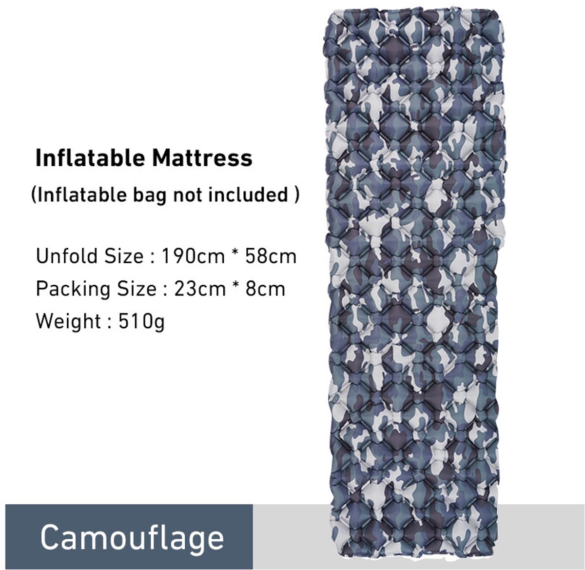 (Camouflage) Slaapmat voor buiten, Opblaasbare campingmat, Ultralichte luchtmatras 190*60cm