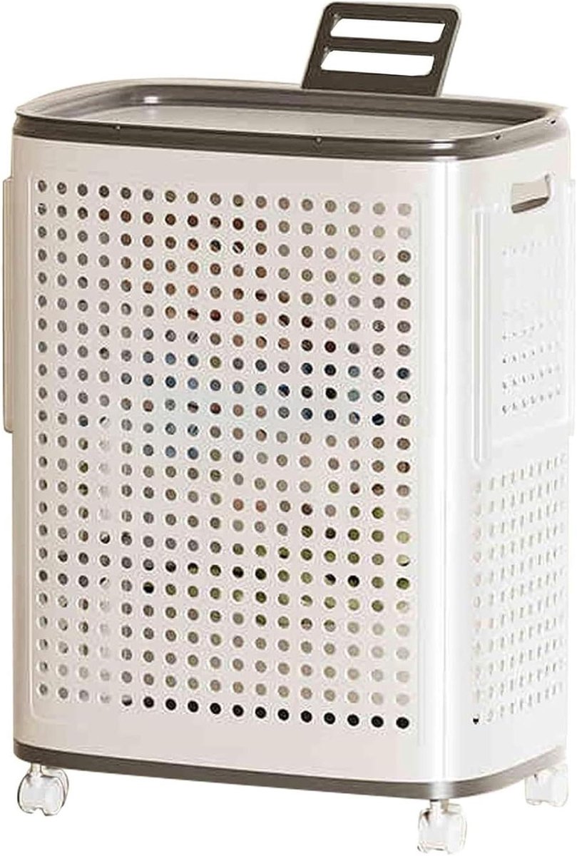 Wasmand met deksel Kledingmand Vuile was sorteren Met handvat en wielen 70 liter Grijs