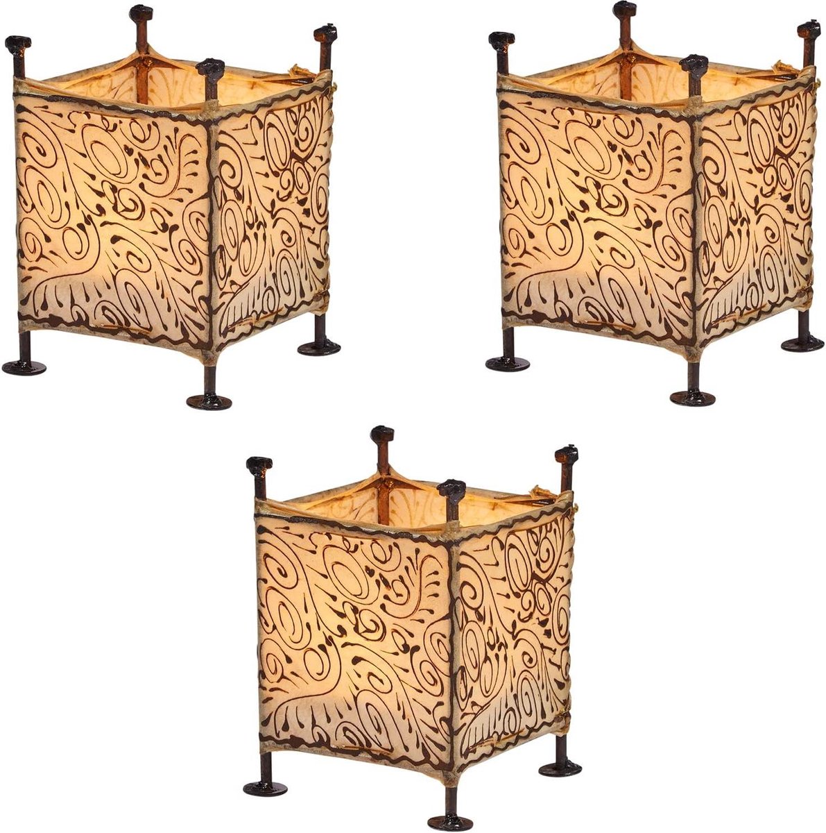 Set windlichten - Kaarsenhouders oosters - Sfeerverlichting creëren - Oosters design - 15 cm hoog - Natuur