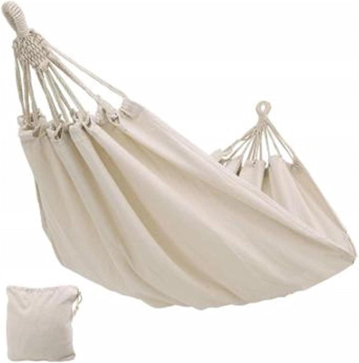 Dubbele Hangmat - Kampeer Hangmat - Buiten Ontspannen - Sneldrogend Canvas - 200x150cm - Beige Wit