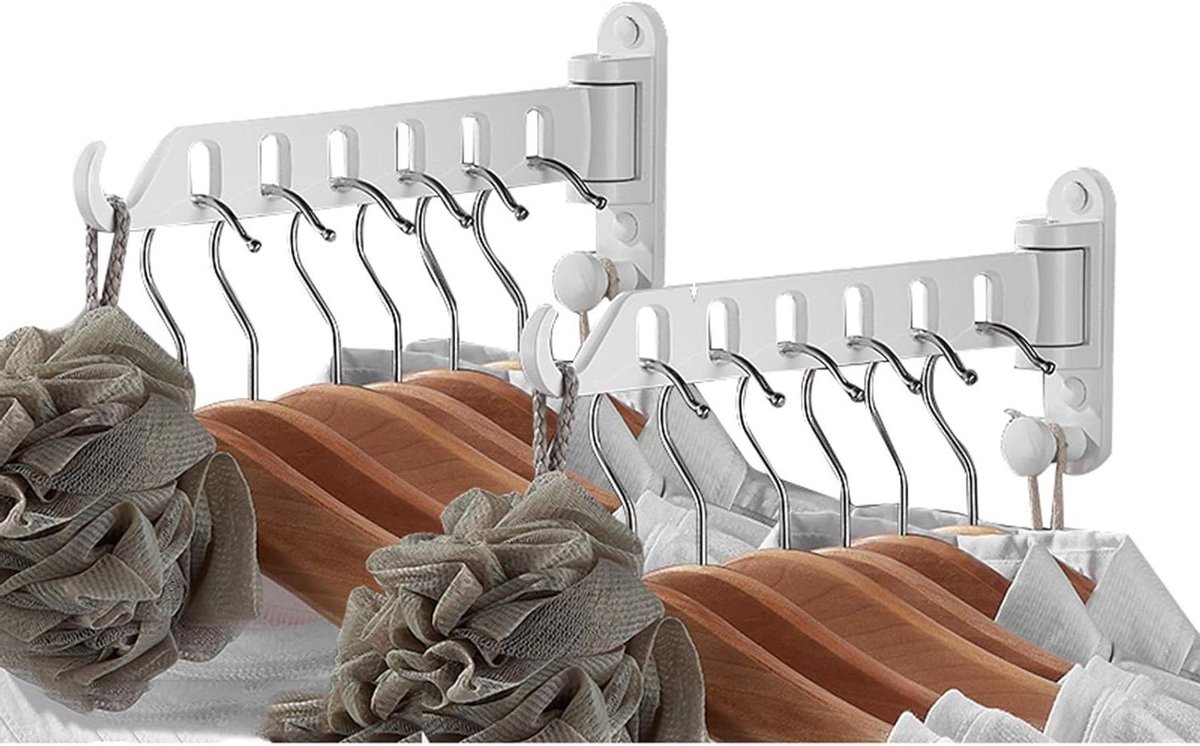 Wandrek Kleding - Opklapbare Hanger - Ruimte Besparen - Verdubbelt Ophangruimte - 2 Stuks - Wit