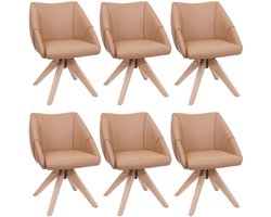 Set van 6 eetkamerstoelen MCW-Q52, keukenstoel, draaistoel, gestoffeerde stoel, eettafelstoel, draaibaar, hout, kunstleer ~ lichtbruin