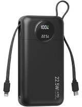 Nuvance Powerbank 20000 mAh - 22.5W Snellader Usb-C & 8-Pin - Noodpakket - 2 Poorten - 2 Geïntegreerde Kabels - Power Bank