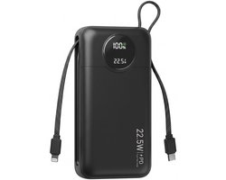 Nuvance Powerbank 20000 mAh - 22.5W Snellader Usb-C & 8-Pin - Noodpakket - 2 Poorten - 2 Geïntegreerde Kabels - Power Bank