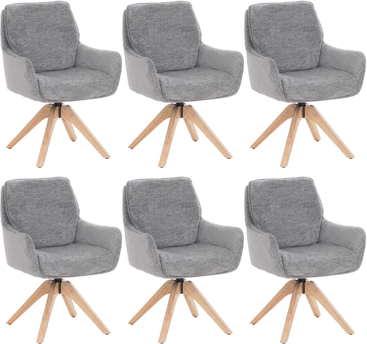 MCW Set van 6 eetkamerstoelen MCW-Q37, draaibare keukenstoel, stof (680 g/m²) chenille, hout MVG ~ grijs
