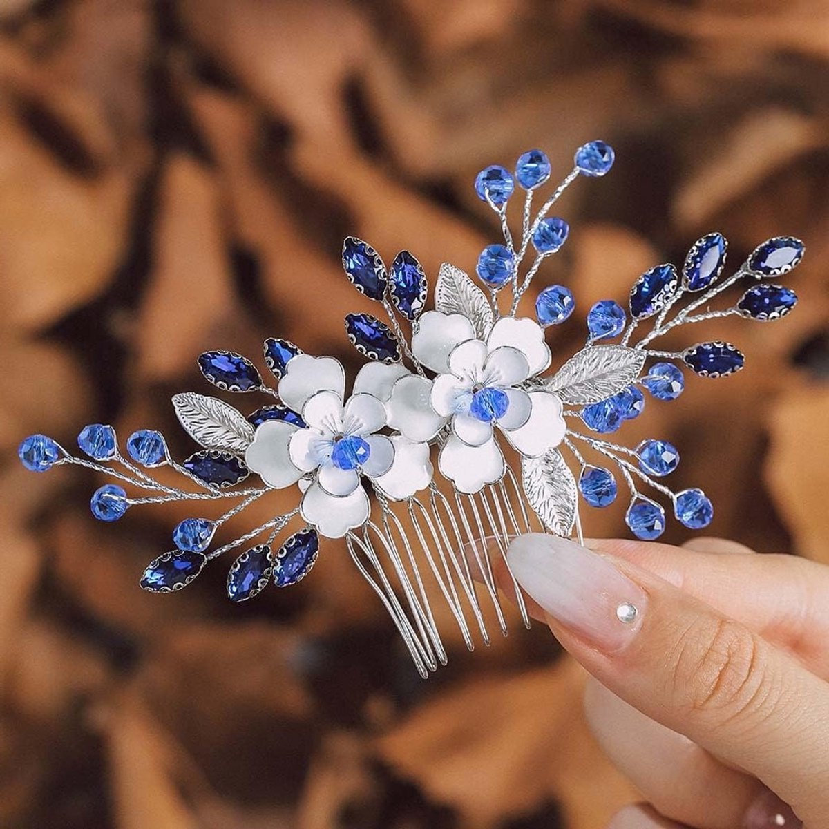 Bruiloft Haar Kam - Bruids Haaraccessoires - Bruidskapsel Versieren - Handgemaakt Kristal Decoratie - 11 x 7.5 cm - Blauw