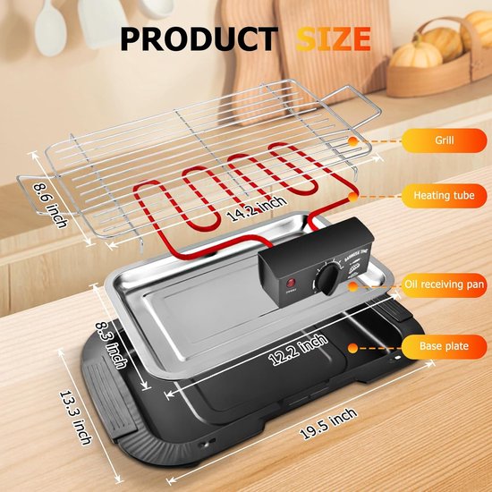 KZQ Elektrische Bbq Grill Rookvrij Met Anti Aanbaklaag Voor Binnen En Buiten - 2000w Dubbelbuis Hoog Vermogen Draagbare Afneembare Standaard Grill Voor Bbq Party - Zwart van kzq — afbeelding 4