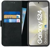 Rosso Deluxe Echt Leer Book Case Hoesje Geschikt voor Samsung Galaxy S24 | Ruimte voor drie pasjes | Portemonnee Book Case | Met Pasjeshouder | Zwart