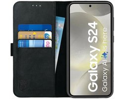 Rosso Deluxe Étui en Cuir véritable pour Samsung Galaxy S24 | Espace pour trois cartes | Étui portefeuille | Avec porte-cartes | Noir