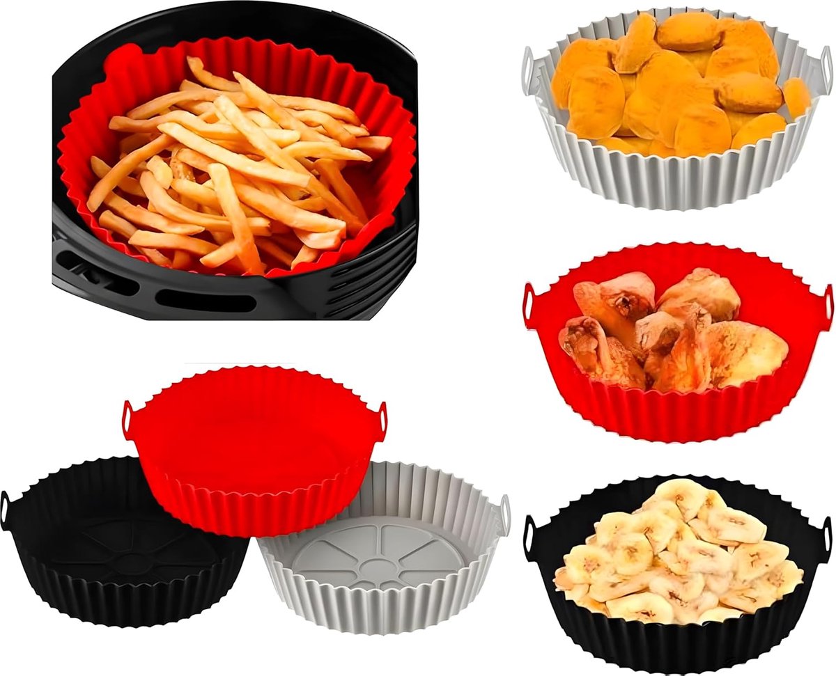 3-delige herbruikbare airfryer-inzetstukken – siliconen airfryer-matten, airfryer-accessoires, siliconen airfryer-voeringen – herbruikbare airfryer-bakjes – airfryer-pannen – airfryer-inlegmatten (21 x 5 cm)