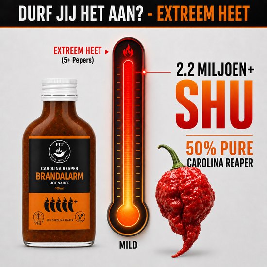 Saus Met Pit - Carolina Reaper Hot Sauce - Extreem Pittige Saus (2,2 Miljoen Scoville) - De Heetste Chilisaus met 50% Carolina Reaper Pepers - 100ml