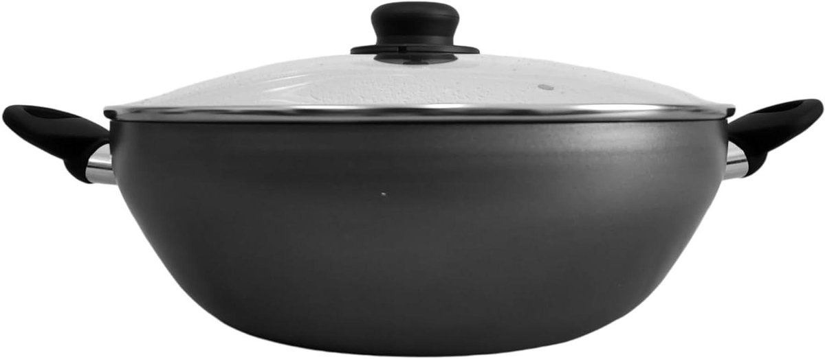 Aluminium wokpan - Grote koekenpan - Aziatisch koken - Antiaanbaklaag - 32 cm - Grijs