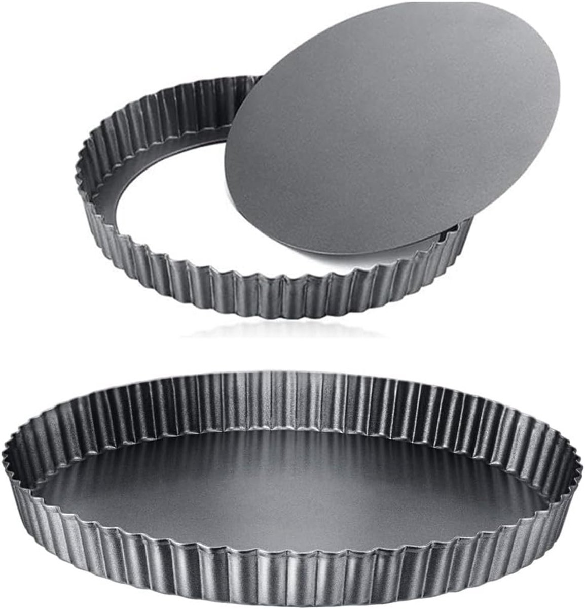 Quiche Pan Set - Taartvormen - Bakken - Losse Bodem - 22cm + 28cm - Donkergrijs