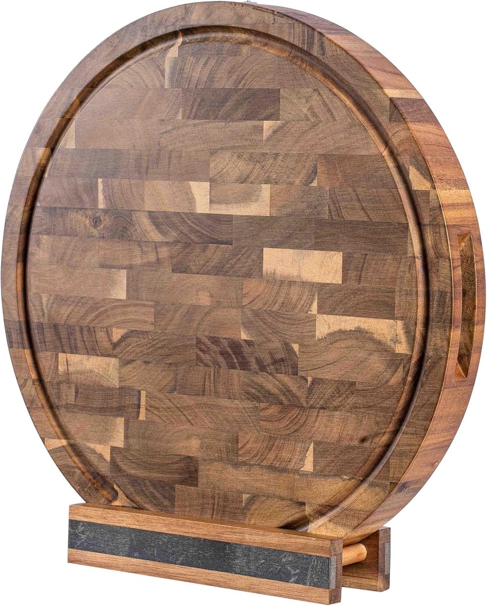 Snijplank Rond - Hout Serveerplank - Keukenwerk - Met Sapgoot - 38 cm Diameter - Bruin