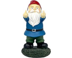 Funny Coarse Garden Gnome with Middle Finger – Tough Outdoor Garden Decoration, Brutal Colorful Resinen Gnome Statue for Garden, Yard, Patio – Unique Prank Gift