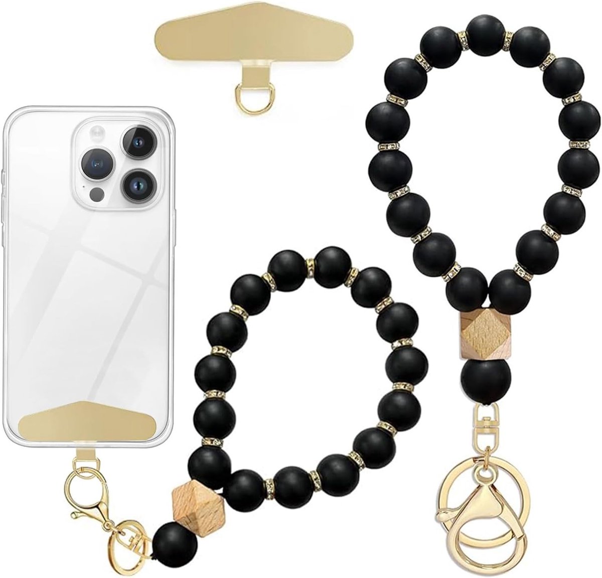 Silikonparels Mobiele Telefoonkoord - Elastische Handsfree Armband voor Smartphones, Zwart, Duurzaam en Comfortabel