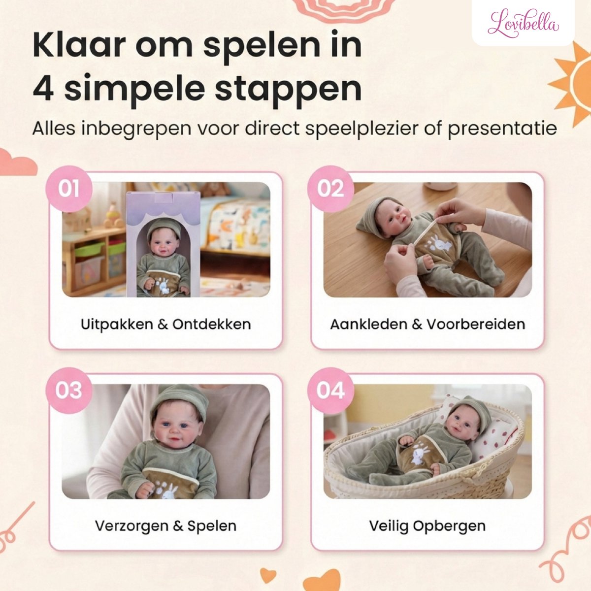 Lovibella® Noah Reborn Baby Pop Meisje - Levensechte Babypoppen - Dementie poppen - 45 cm - Complete Accessoires Set - Realistische Poppen - Zoals Echt - Zacht Vinyl - Doll Speelgoed 3 Jaar — afbeelding 6