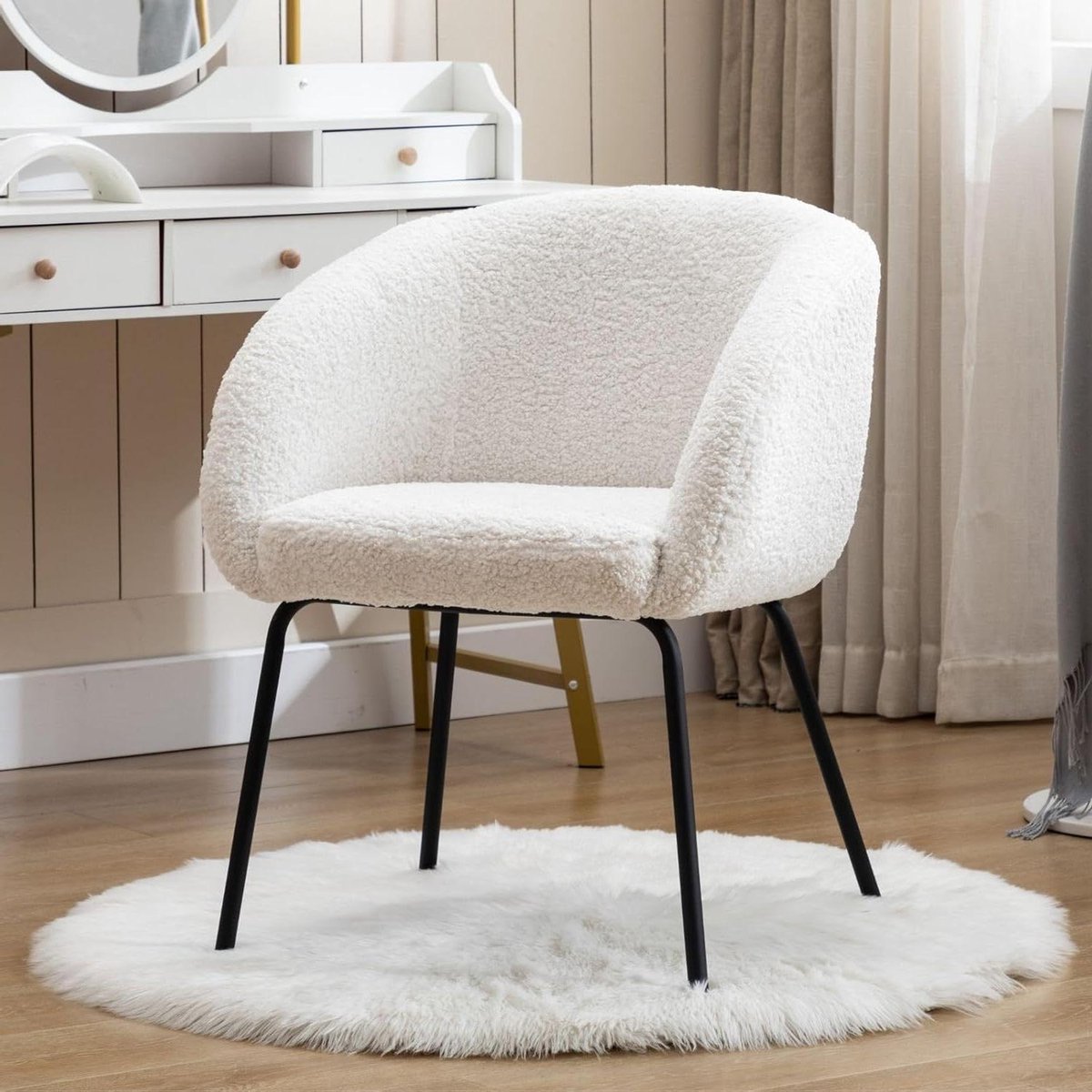Fauteuil Imitatiebont - Lounge Stoel - Ontspannen Zitten - Gebogen Rugleuning - 59x62x75.5 cm - Wit