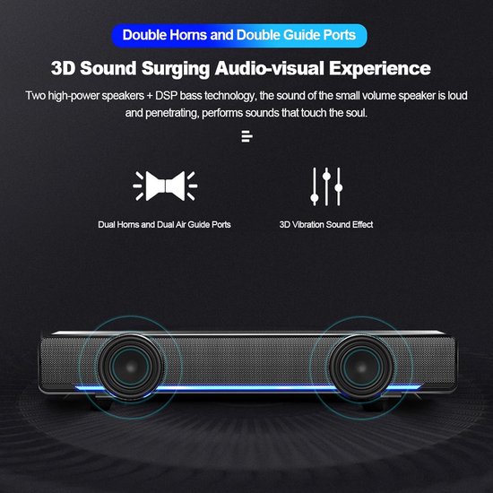 Mini Luidspreker - Stereo Subwoofer - Muziek Luisteren - Dubbele Speaker - 32 cm Lang - Zwart van MINI — afbeelding 3