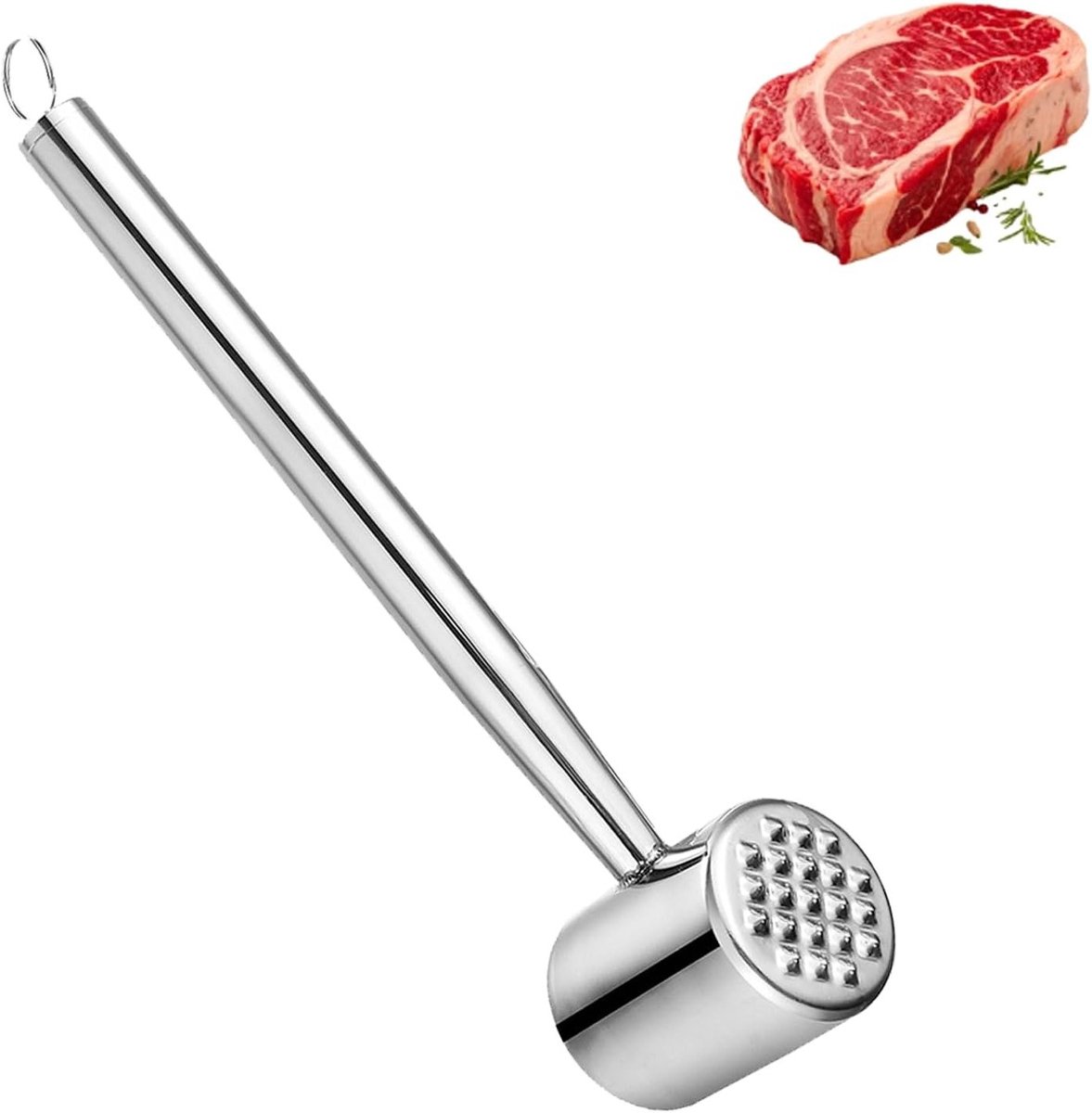 Dubbelzijdige roestvrijstalen vleeshamer voor steaks en gevogelte, vaatwasmachinebestendig en duurzaam