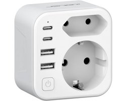 JSVER Reisadapter India, Stopcontactadapter Type D 2, Reisstekkeradapter met 2 USB C & 2 USB A (3.4A 17W) voor Italiaanse stekker naar India voor Sri Lanka, India, Nepal, Dominica, Nigeria (Wit)