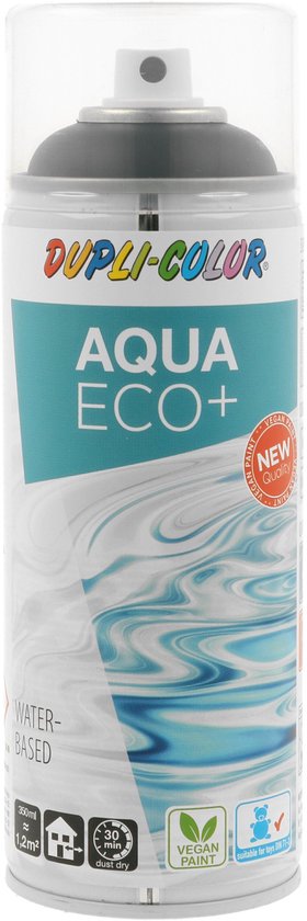 Dupli-Color Aqua Eco+ spuitbus met turkooise en witte marmerprint, watergedragen.