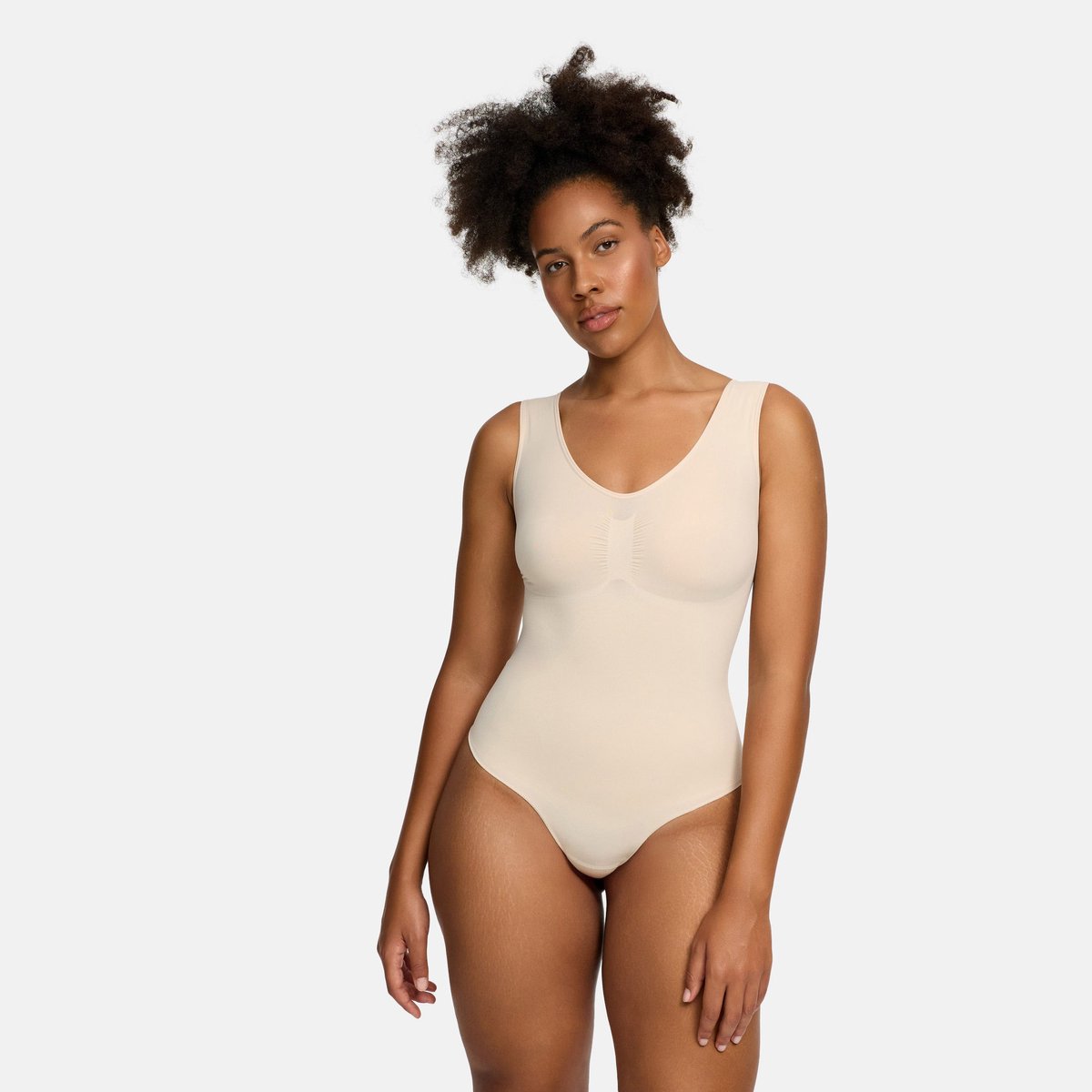 cfab Tanktop bodysuit met corrigerende werking en strikjes - Sand - XL - Corrigerende Body - Naadlos - corrigerend ondergoed dames Zand