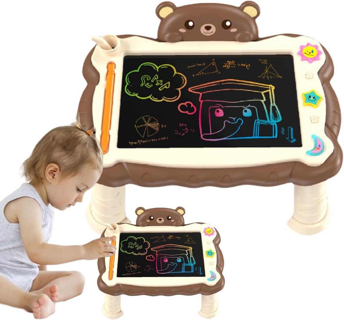 LCD Schrijftablet Kinderen - Digitaal Tekenbord - Creatief Leren - Inclusief Statief - 30 cm - Bruin