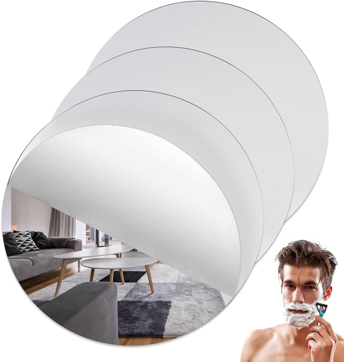 Set van 3 Ronde Zelfklevende Spiegels van 20 cm - Acryl Spiegel voor Badkamer, Woonkamer en Slaapkamer, Muurdecoratie en Wandspiegel
