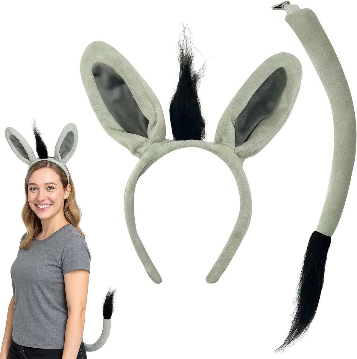 Dierenkostuumaccessoireset met ezelsoren, staart, neus en strik voor Halloween en feestjes, perfect voor cosplay en verkleedpartijen