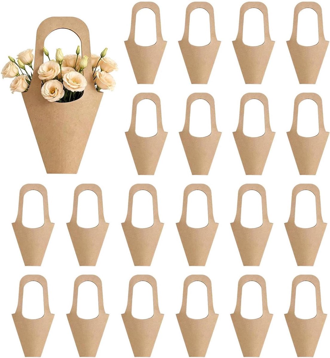 Bloemenzakken Kegelmanden - Verpakzakjes Boeketten - Bloemen Presenteren - Met Handvat - 20 Stuks - Kraft Papier