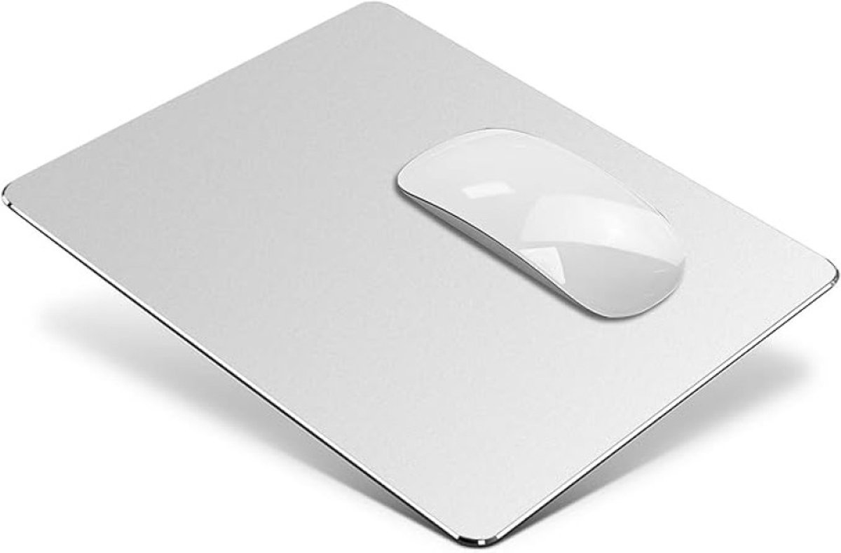 Muismat aluminium dubbelzijdig beschikbaar, hard mat waterdicht voor games en kantoor (klein, zilver, 23 x 18 cm)