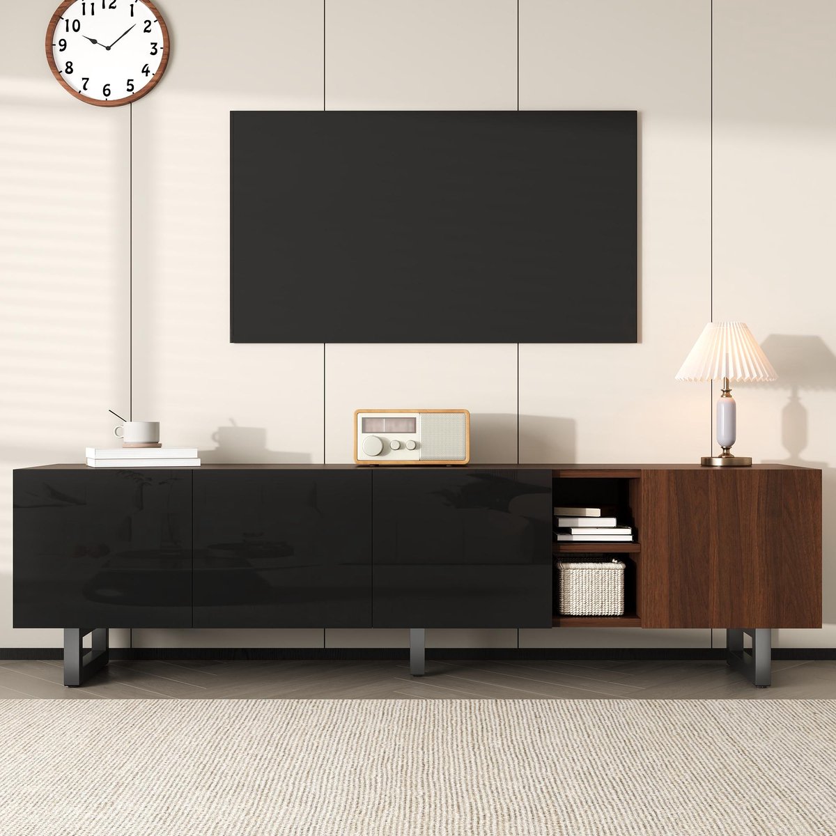 VVBV TV Lowboard 180x38x50 cm met Retro, 4 Deuren - Deuren - Hout