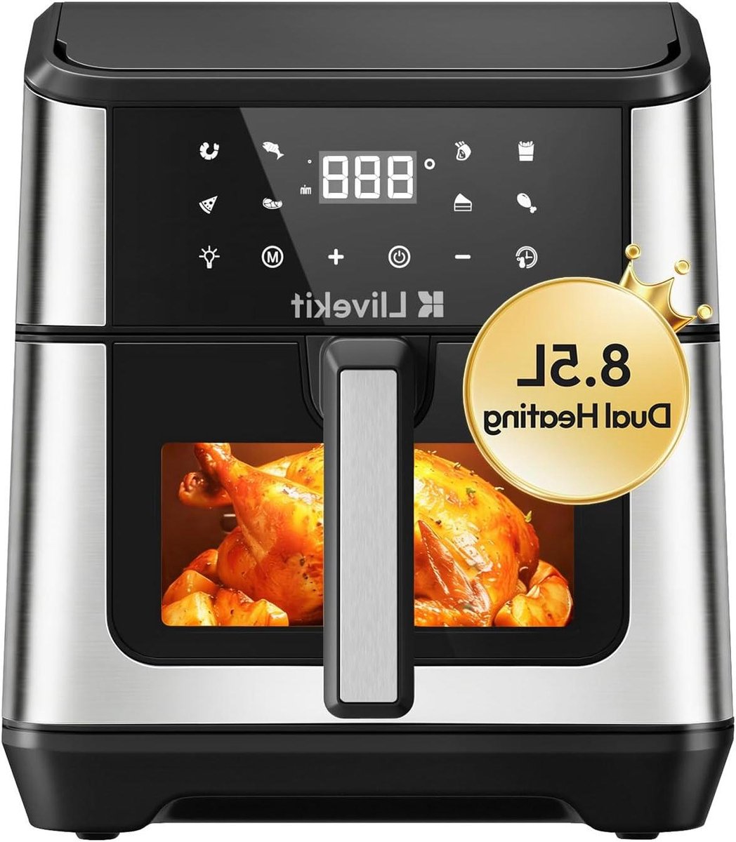 Heteluchtfriteuse XXL - Airfryer XL - Gezond Koken - Dubbele Warmtebron - 85 liter - Zwart