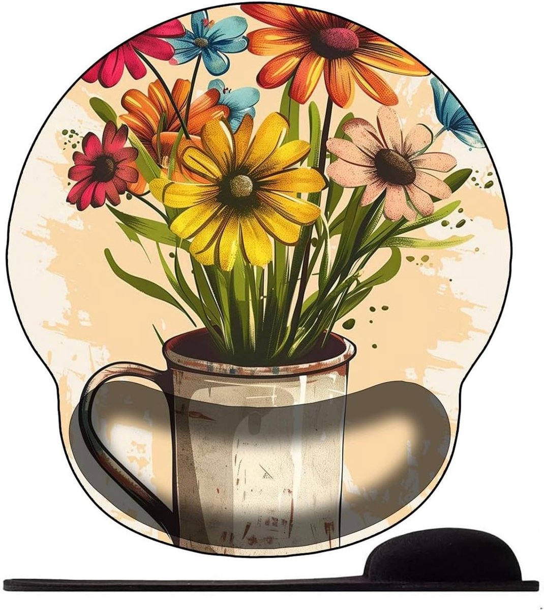 Polssteun Muismat - Ergonomische Mat - Comfortabel Werken - Traagschuim Vulling - 25x23x2.5 cm - Kleurrijk Bloemen
