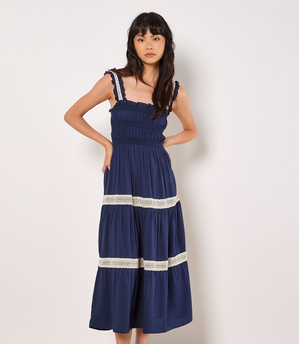 Crochet Lace Tiered Midi Dress