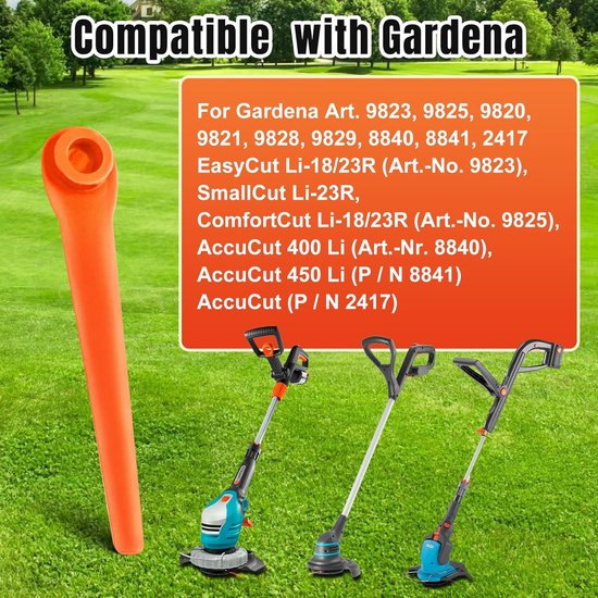 Sander Shop 100 stuks kunststof messen, compatibel met grastrimmer Gardena EasyCut 23/18V, SmallCut 23/18V, ComfortCut 23/18V, reservemessen RotorCut voor Gardena grastrimmer en accutrimmer van sander-shop — afbeelding 3