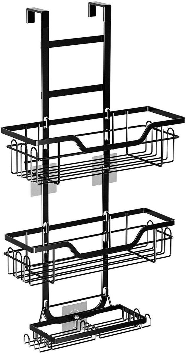 Badkamer Opbergrek zonder Boren – Deurhangend Wandrek met Opbergmanden – Douche Organizer Zwart
