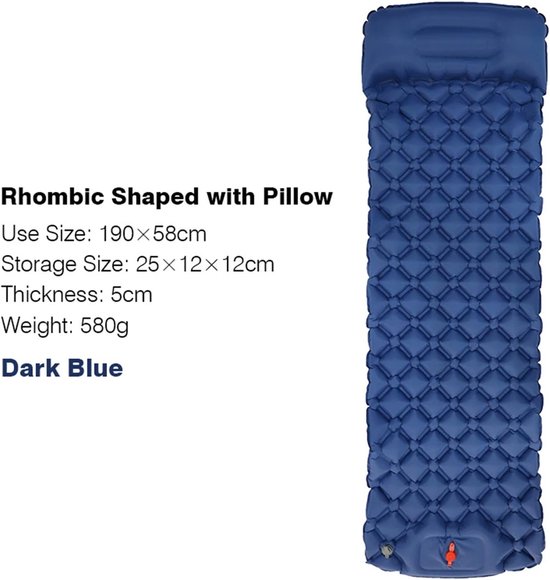Zelfopblazende Slaapmat - Luchtbed Kamperen - Comfortabel Slapen Buiten - Ingebouwde Voetpomp - 1 minuut opblazen - Donkerblauw — afbeelding 4