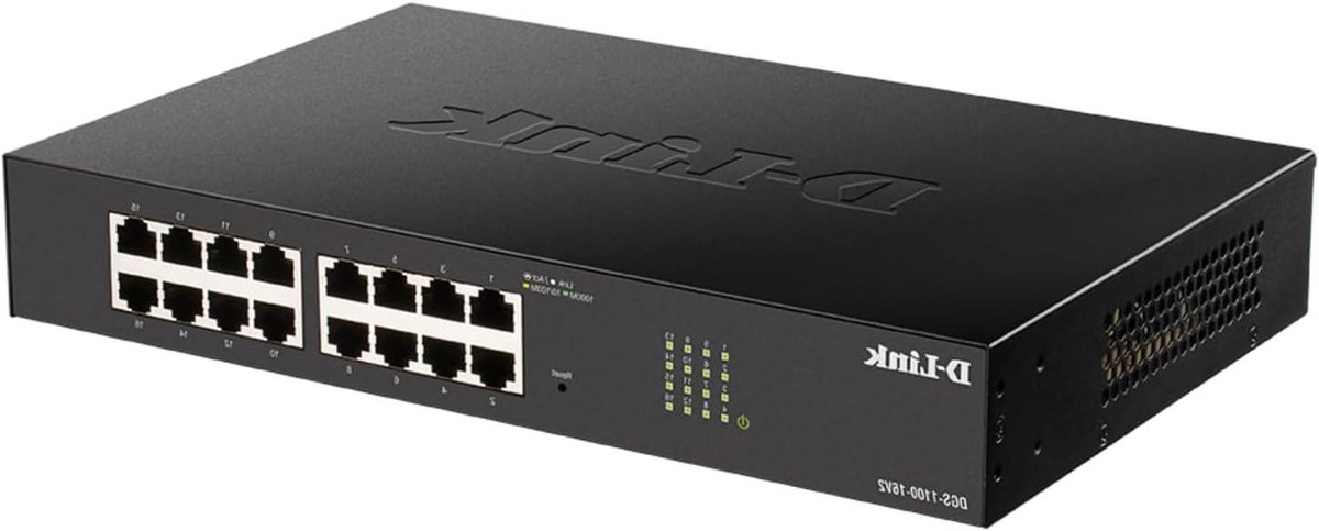Netwerk Switch - Managed Switch Gigabit Switch - Netwerk Beheer - Surveillance VLAN - 16 Poorten - Zwart