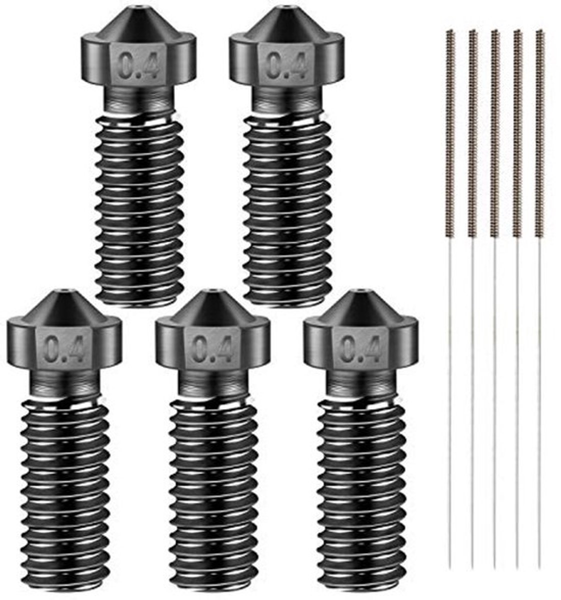 5 stuks spuitmond 0,4 mm, geharde M6-stalen printkop voor J-Head hotend-extruderonderdelen, compatibele artillerie-/Sidewinder 3D-printer.