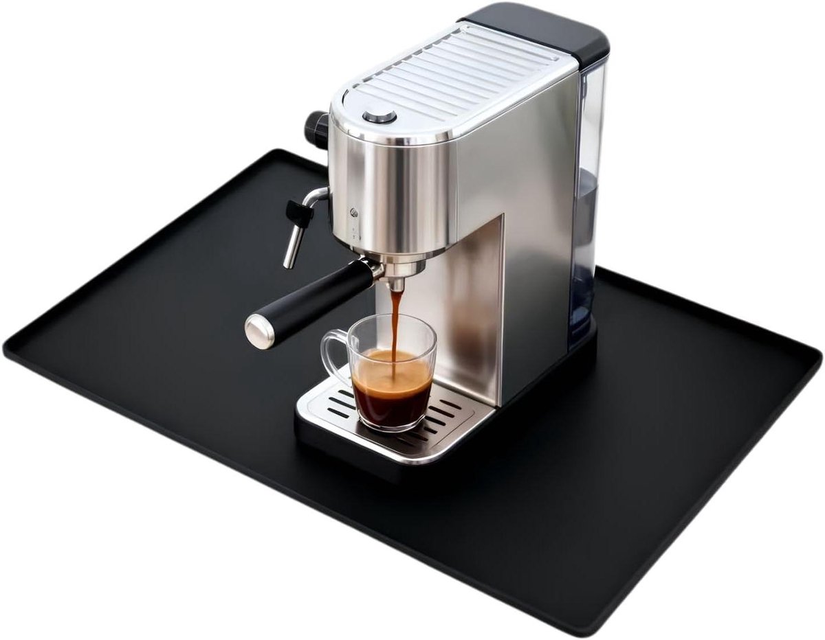 Koffiezetapparaat Onderlegger - Siliconen Mat Barista Mat - Werkblad Beschermen - Hoge Opstaande Rand - 48 x 30 cm - Zwart