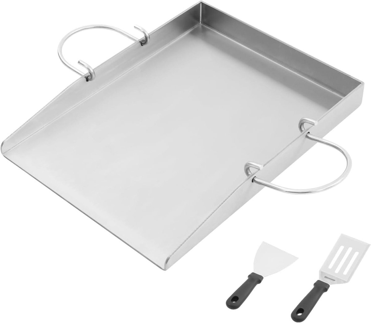 BBQ Grillplaat - Plancha Bakplaat - Buiten Koken - Afneembare Handgrepen - 40 x 30 cm - Zilver